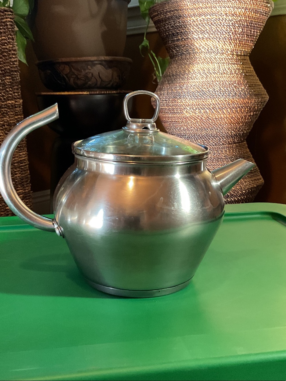 Princess House Stainless Steel Teapot with Signature Glass Lid - Silver